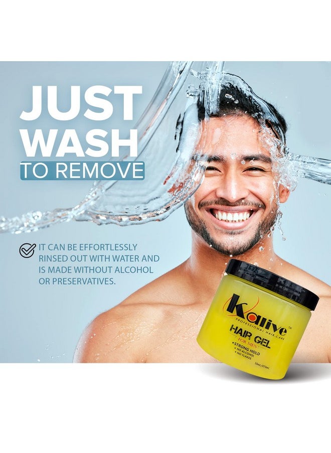KALIVE Men's Hair Styling Gel 16 oz, Strong-Hold and Light Shine all day, Mens Hair Product fresh scent No Flaking or Alcohol.