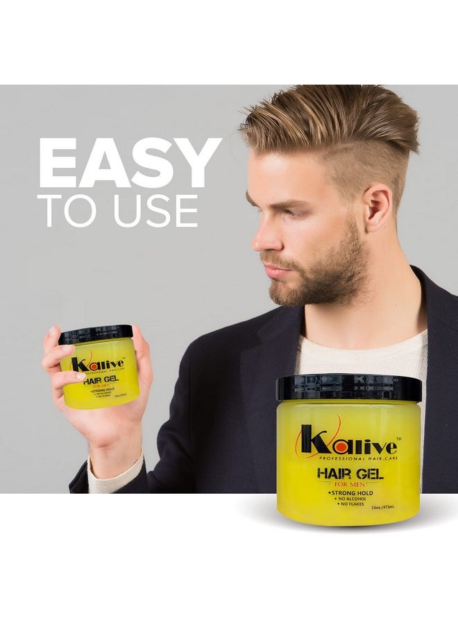 KALIVE Men's Hair Styling Gel 16 oz, Strong-Hold and Light Shine all day, Mens Hair Product fresh scent No Flaking or Alcohol.