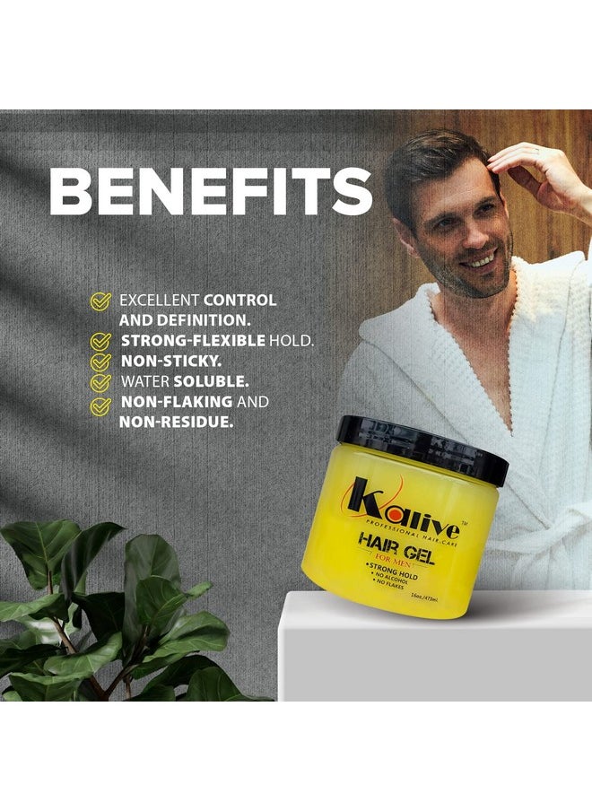 KALIVE Men's Hair Styling Gel 16 oz, Strong-Hold and Light Shine all day, Mens Hair Product fresh scent No Flaking or Alcohol.