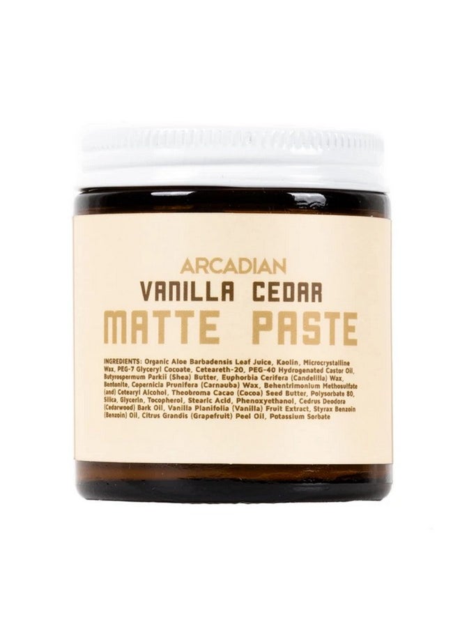 Arcadian Grooming Vanilla Cedar Mens Hair Matte Paste Vegan 4 oz