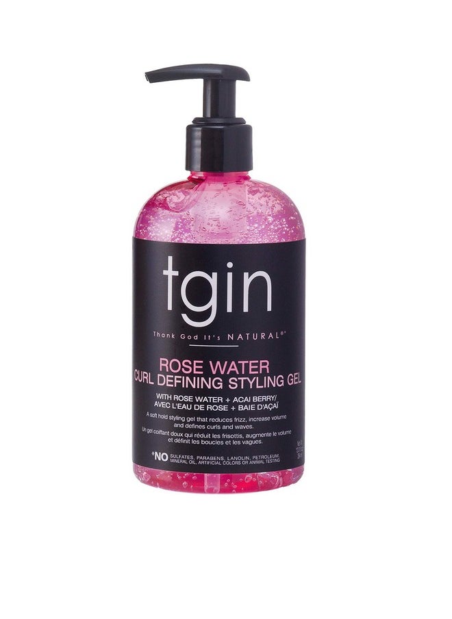 tgin Rose Water Defining Styling Gel for Curly, Coily and Wavy Hair, Reduce Frizz, Light Hold, Moisturizes and Defines Curls, 13 oz