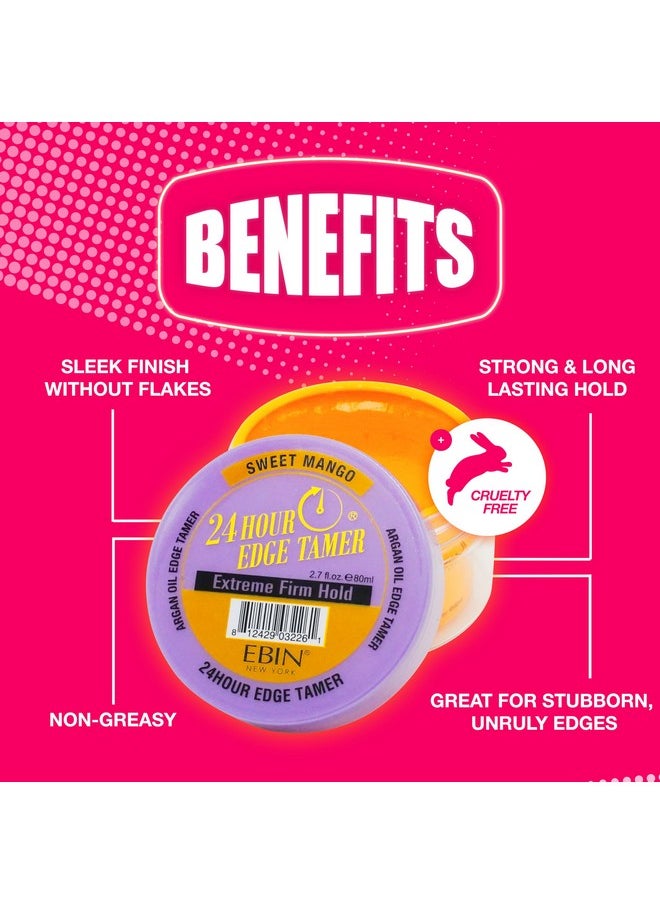 24 Hour Argan Oil Edge Tamer Refresh (8.25oz/ 250ml, Acai Berry) | Extreme Firm Hold, Smooths & Tames Frizz | No Flaking or Drying | High Shine, Long Lasting, All Hair Types, Styling Gel.
