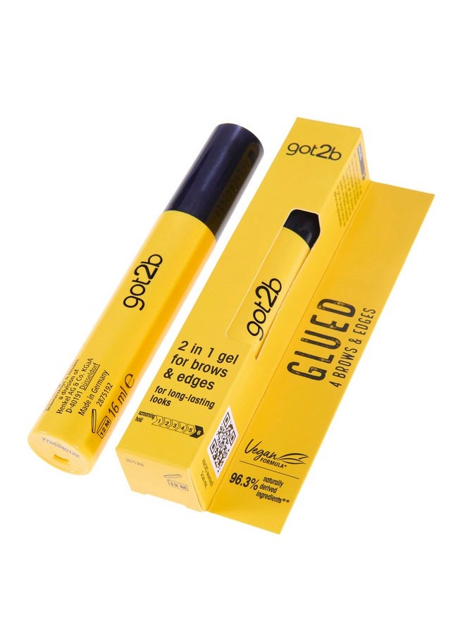 Got2B Glued for Brows & Edges 2 in 1 Wand Eyebrow Gel, 72hr Hold, No White Residue or Stickness, Vegan, Silicone Free, Alcohol Free, 16 ml