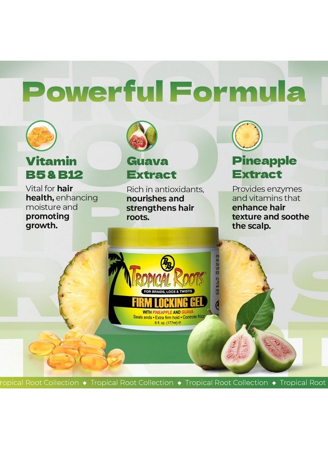 Bronner Bros Tropical Roots Firm Locking Gel - Loc & Twist Gel Ideal for Braids, Twists & Locs with Pineapple & Guava Extracts, Vitamins B5 & B12 - Strong Hold, Non-Flaking, Moisture & Shine - 6oz