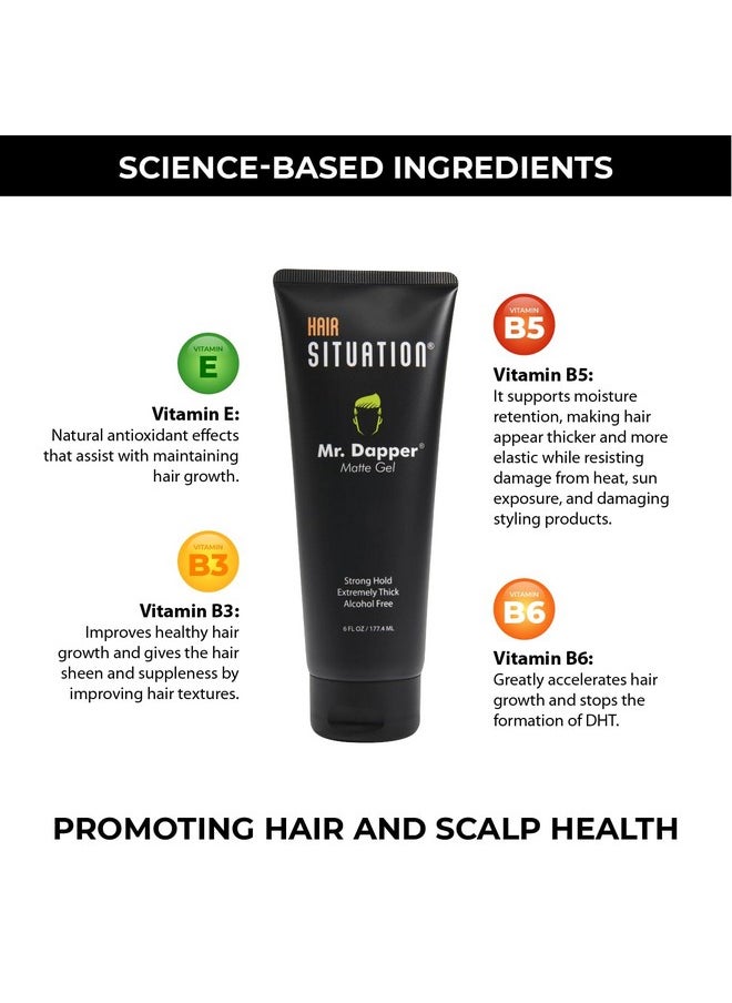 Hair Situation Mr. Dapper Matte Look - Extra Strong Firm Hold Hair Gel for Men, Made for All Hair Types, Anti-Humidity Shield, Anti-Frizz and Fly Away, Alcohol-Free, No Flake Formula 6 Fl Oz