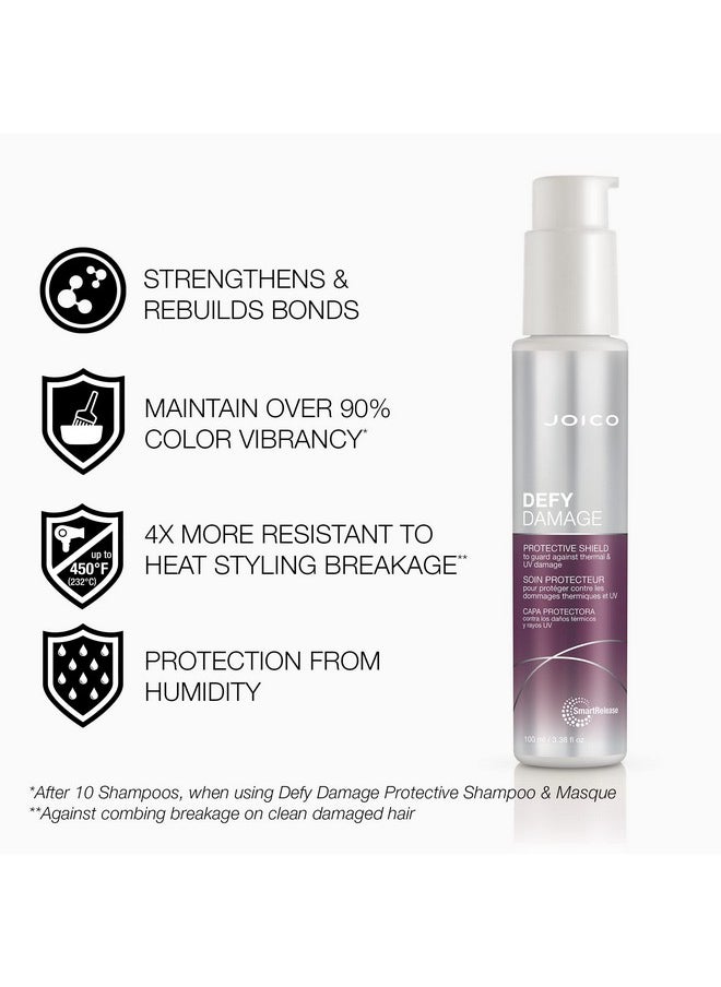 Joico Defy Damage Protective Shield | For Damaged, Color-Treated Hair | Protect Against UV & Thermal Damage | Strengthen Bonds & Preserve Hair Color | With Moringa Seed & Arginine | 3.38 Fl Oz