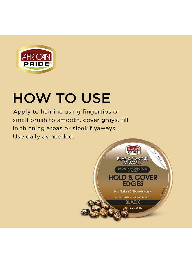 African Pride Black Castor Miracle Hold & Cover Edges - Slicks and Controls, Fills Thinning Areas, With Black Castor Oil & Coconut Oil, 2.25 oz