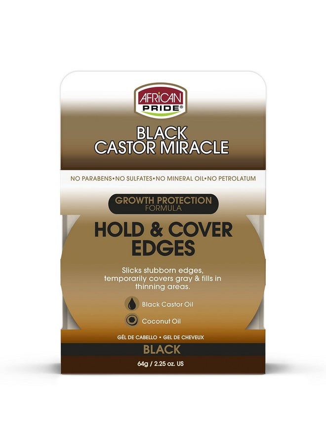 African Pride Black Castor Miracle Hold & Cover Edges - Slicks and Controls, Fills Thinning Areas, With Black Castor Oil & Coconut Oil, 2.25 oz