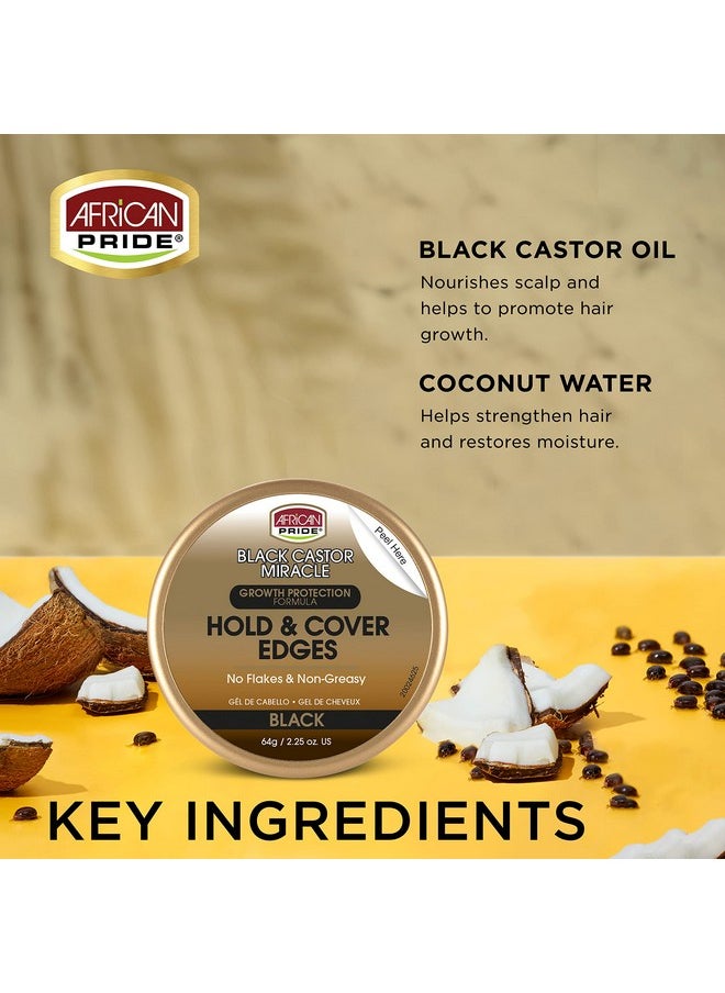 African Pride Black Castor Miracle Hold & Cover Edges - Slicks and Controls, Fills Thinning Areas, With Black Castor Oil & Coconut Oil, 2.25 oz