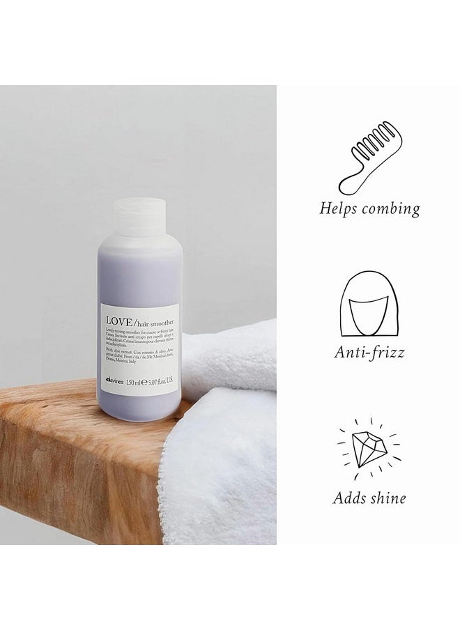 Davines LOVE Hair Smoother, Leave-On Cream To Smooth Frizzy, Unruly Or Wavy Hair Weightlessly, White, 5.07 Fl. Oz.