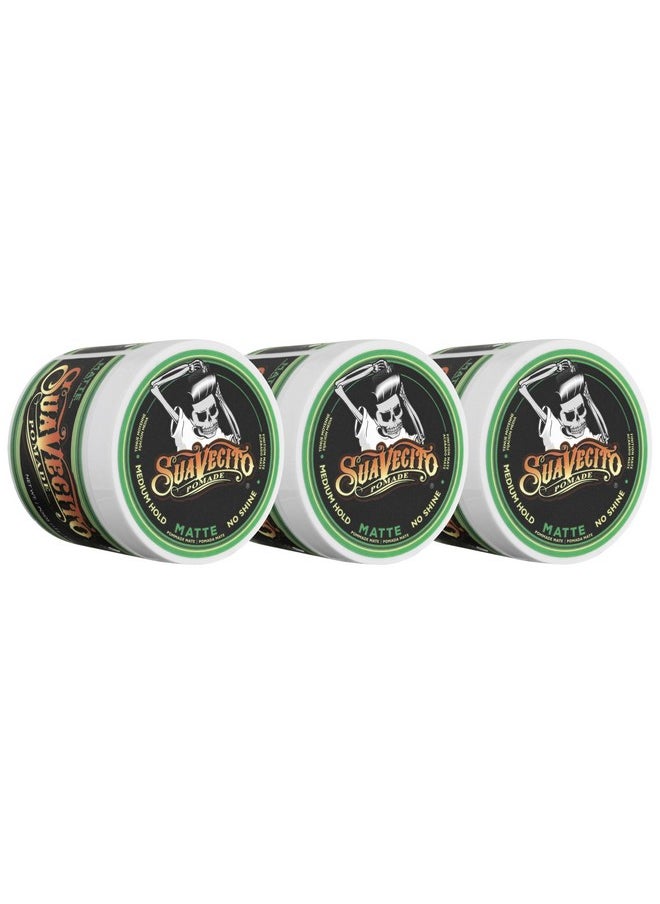 Suavecito Pomade Matte (No Shine) Formula 4 oz, 3 Pack - Medium Hold Hair Pomade For Men - Matte Hair Paste For Natural Texture Hairstyles