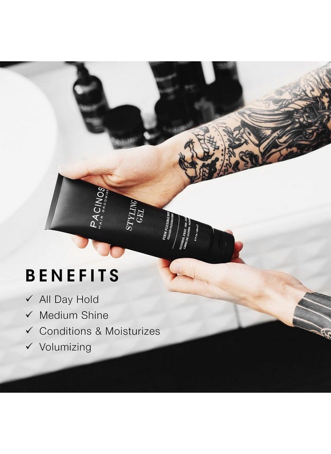 Pacinos Styling Gel - Medium Shine All Day Hold, Conditions and Moisturizes Hair while Adding Volume and Texture, No Dry Flakes or Residue, All Hair Types, 8 fl. oz.