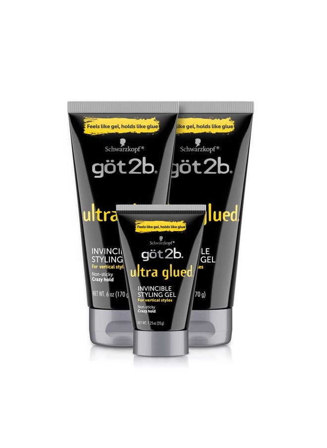 Got2B Ultra Glued Invincible Styling Gel 2 - 6 oz tubes + 1 Travel 1.25 oz tube