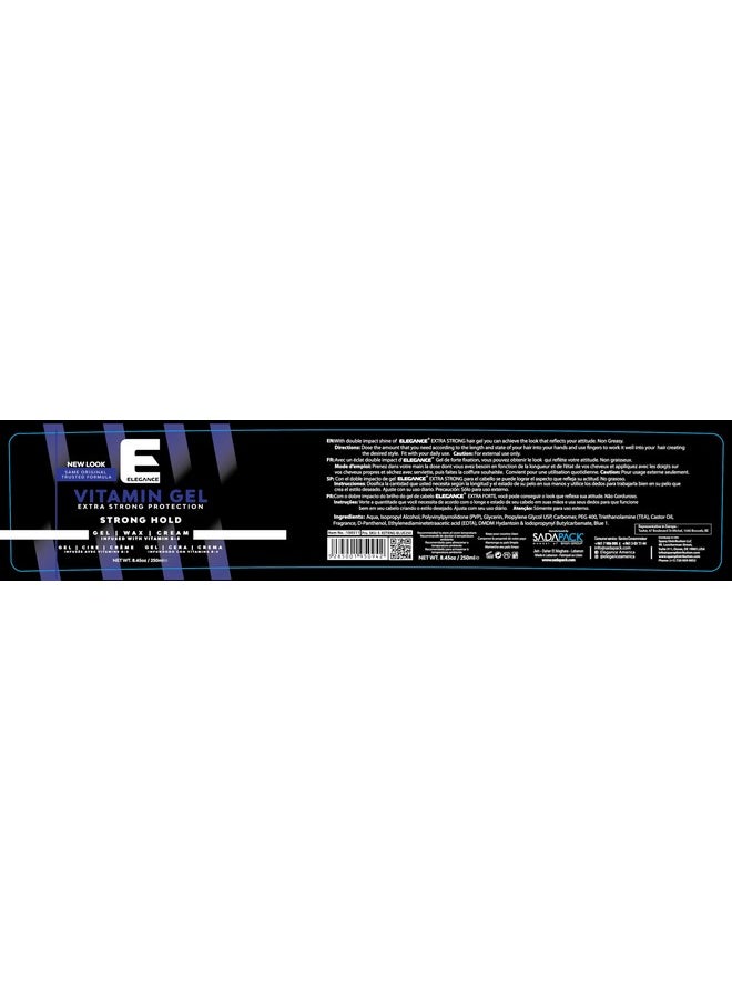 Elegance Vitamin Gel, 8.45 Oz, Infused with Vitamin Pro-VB-5, Strong Hold Gel, Maximum Hair Protection and Natural Long Lasting Shine