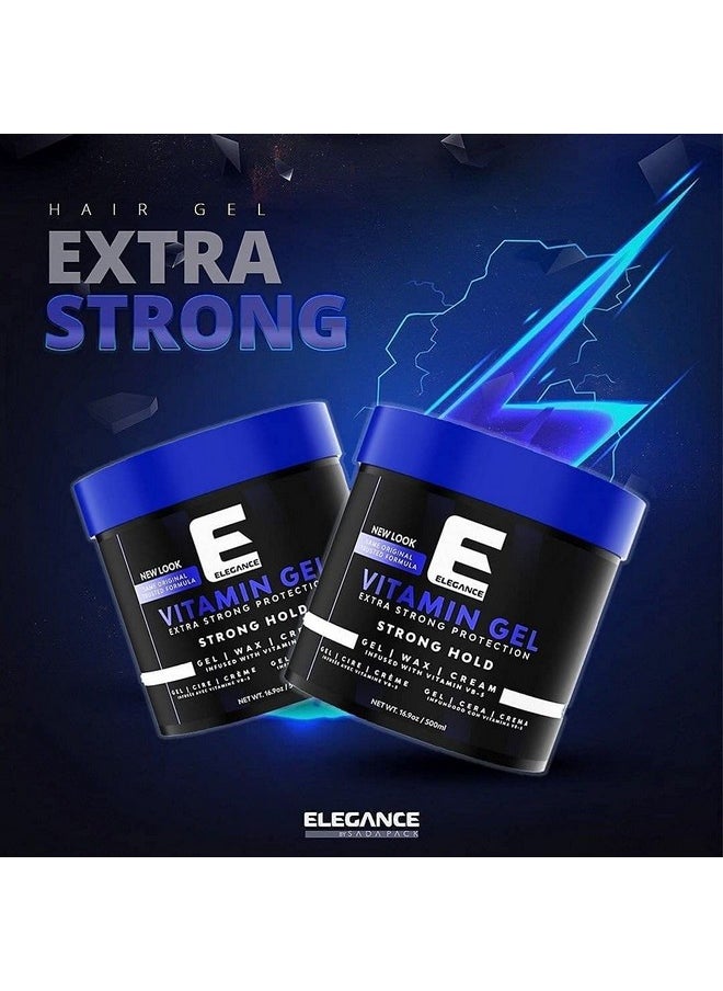 Elegance Vitamin Gel, 8.45 Oz, Infused with Vitamin Pro-VB-5, Strong Hold Gel, Maximum Hair Protection and Natural Long Lasting Shine