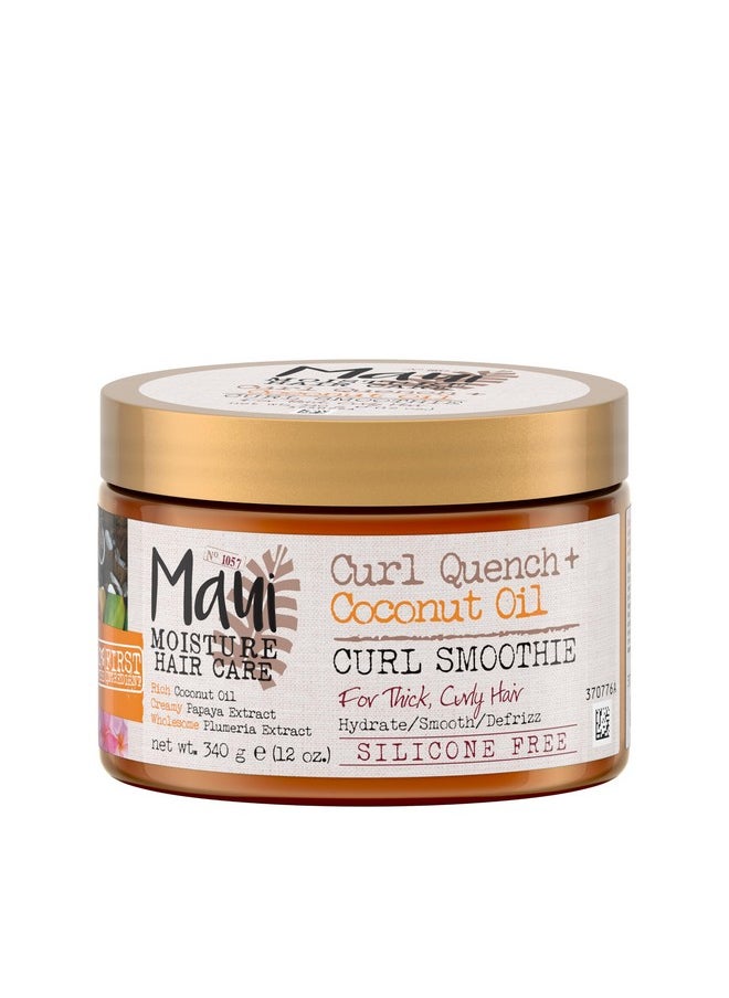 Maui Moisture Curl Quench + Coconut Oil Hydrating Curl Smoothie, Creamy Silicone-Free Styling Cream for Tight Curls, Braids, Twist-Outs & Wash & Go Styles, Vegan & Paraben-Free, 12 Ounce