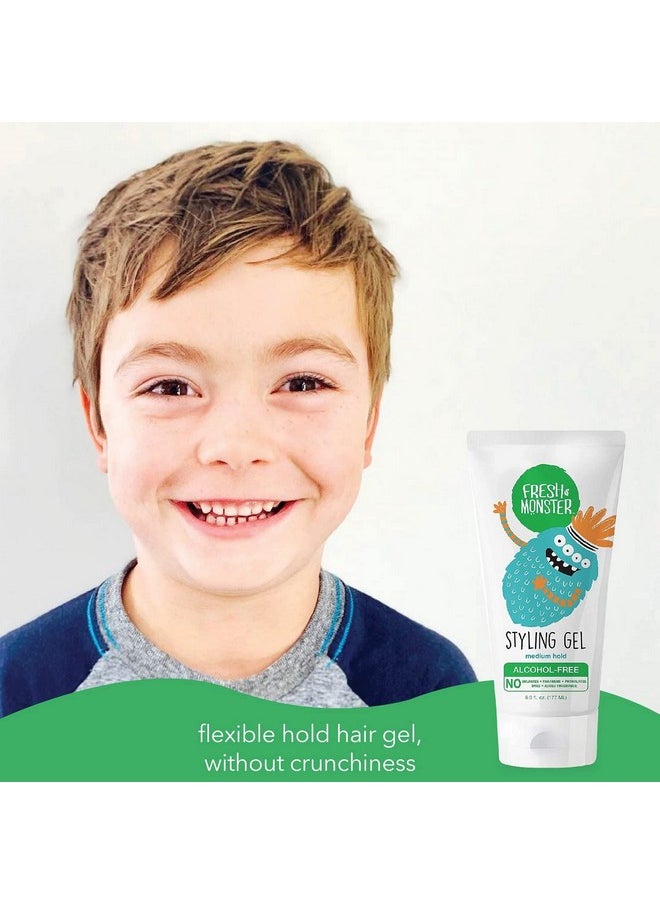 Fresh Monster Kids Hair Styling Gel, Medium Hold Alcohol-Free, Natural Hair Gel for Kids & Toddlers (6oz.)