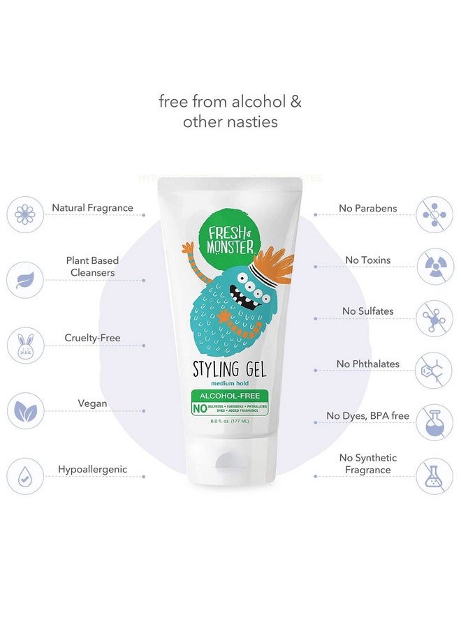 Fresh Monster Kids Hair Styling Gel, Medium Hold Alcohol-Free, Natural Hair Gel for Kids & Toddlers (6oz.)