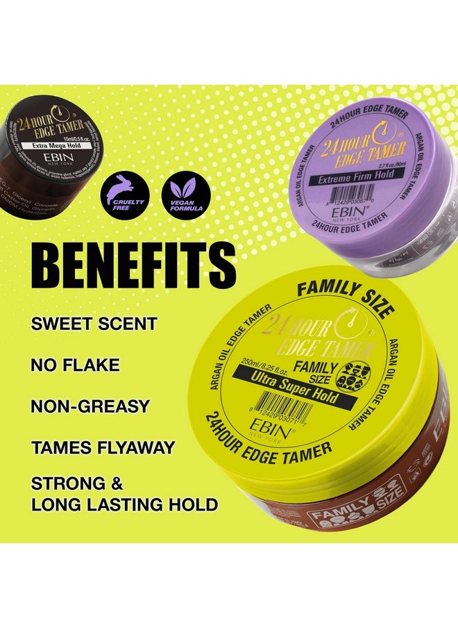 EBIN NEW YORK 24 Hour Edge Tamer - Extreme Firm Hold (8.5oz/ 250ml) - No Flaking, White Residue, Shine and Smooth texture with Argan Oil and Castor Oil