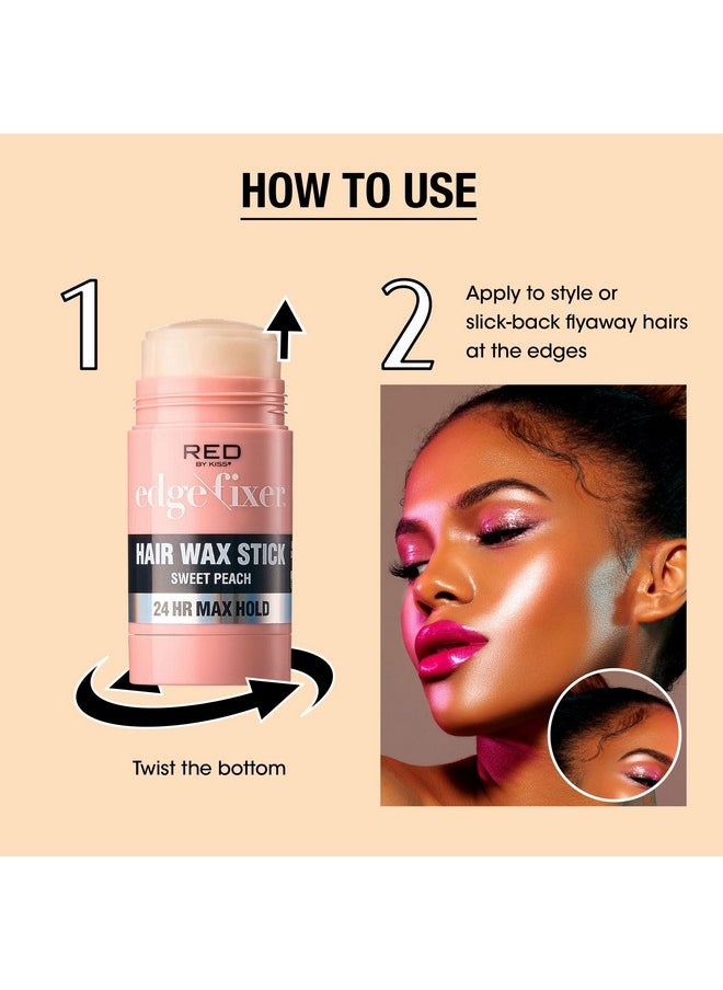 Red by Kiss Hair Wax Stick 24HR Max Hold Edge Fixer Edge Control Pomade Non-Sticky, Non-Oily Flake Free Hair Styling Wax (Sweet Peach)