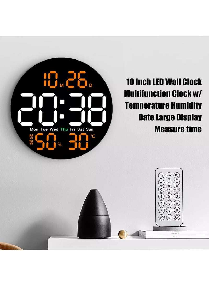 Digital Wall Clock Large Display, 10 Inch Large Wall Clocks, Led Digital Clock With Remote Control, Automatic Brightness Dimmer Big Clock With Date Week Temperature