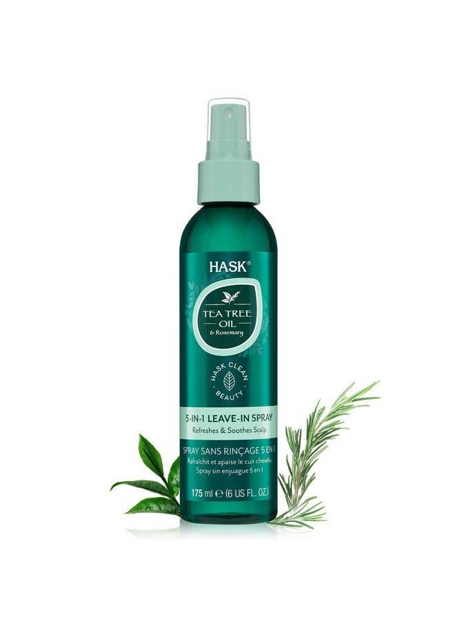 HASK Tea Tree Oil & Rosemary 5-In-1 Leave In Spray 175Ml | Provides Thermal Protection, Cools & Soothes, Detangles, Conditions & Tames Frizz | Free of Paraben & Drying Alcohol