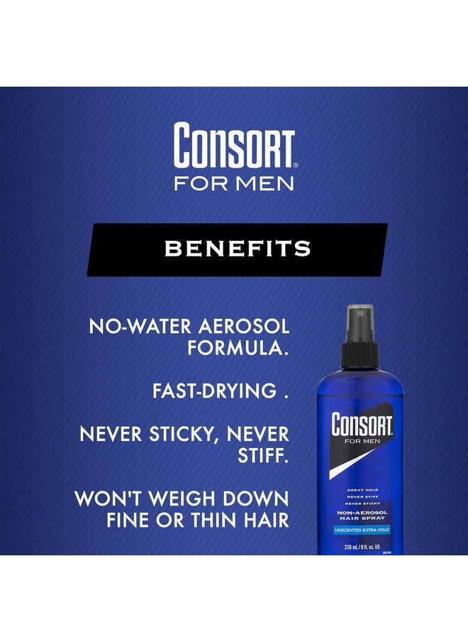 Consort Hair Spray 8 Ounce Unscented Extra Hold Pump Non-Aero (236ml) (3 Pack)