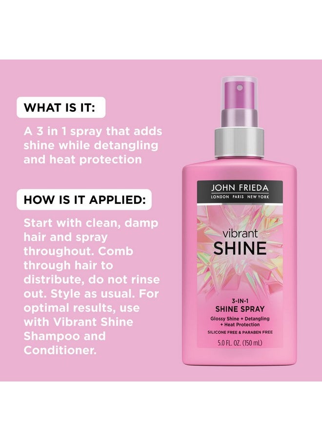 John Frieda Vibrant Shine 3 in 1 Spray, Boosts Shine, Detangles Hair, and Heat Protects, Infused with Rosehip Oil to Boost Shine for Radiant, Glossy Hair Across All Shades, Styles, & Textures, 5 Oz