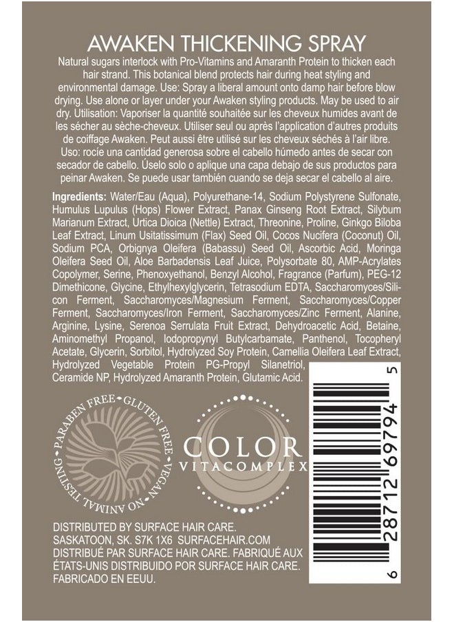 Surface Hair Awaken Thickening Spray, Pre-Style Conditioning and Protection, 4 Fl. Oz.