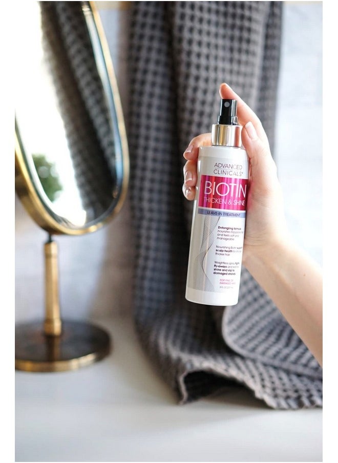 Advanced Clinicals Hair Spray Thicken & Shine Leave In Treatment, Nourishing Detangling Formula for Fine, Damaged, or Frizz Prone Hair, Supports Scalp Health for Strong Thick Hair, 8 Fl Oz