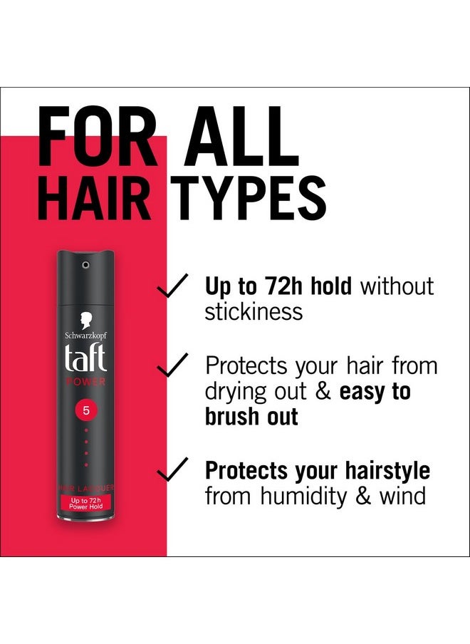 Schwarzkopf Taft Power Hair Lacquer, Caffeine Power Formula for 72 hour hold, Hold 5 with no stickiness