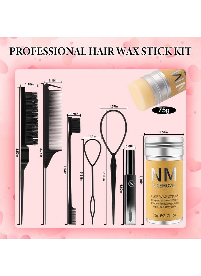 Slick Back Hair Brush Wax Stick Set for Flyaways Hair Accessories for Women Girl Teen Girls Trendy Stuff, Hair Styling Tools Baby Hair Gel, Christmas/Birthday Gifts Stocking Stuffers for Women Kids
