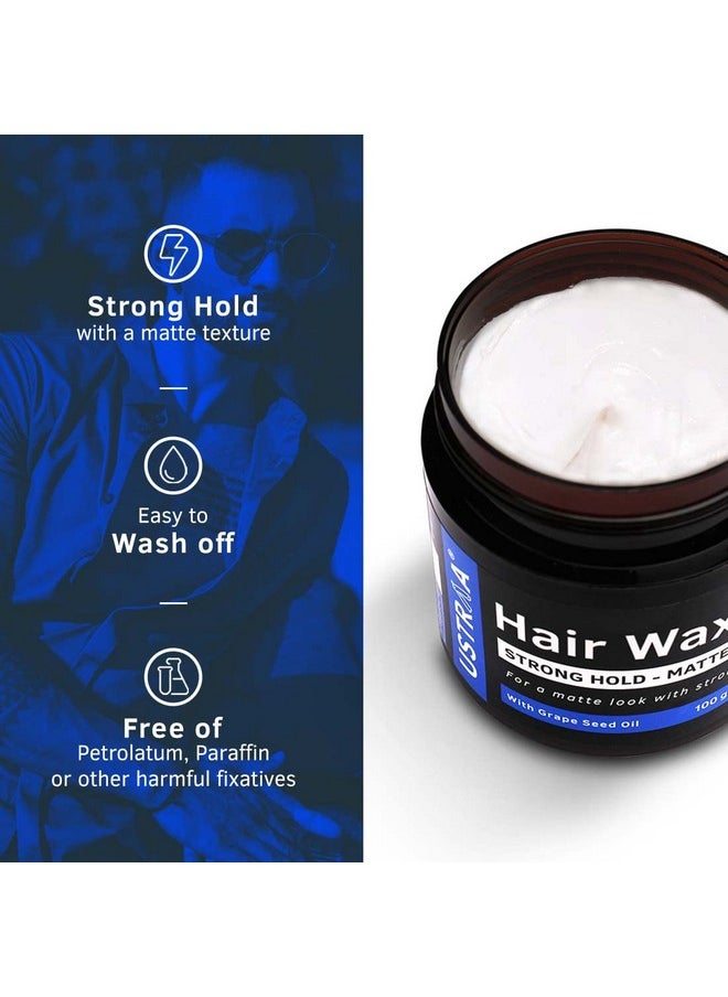 Ustraa Strong Hold Hair Wax - Matte Look 100g | Non-sticky Wax, Easy-to-Wash Strong Hold | For Non-glossy Matte Finish | Without harmful chemicals or fixatives