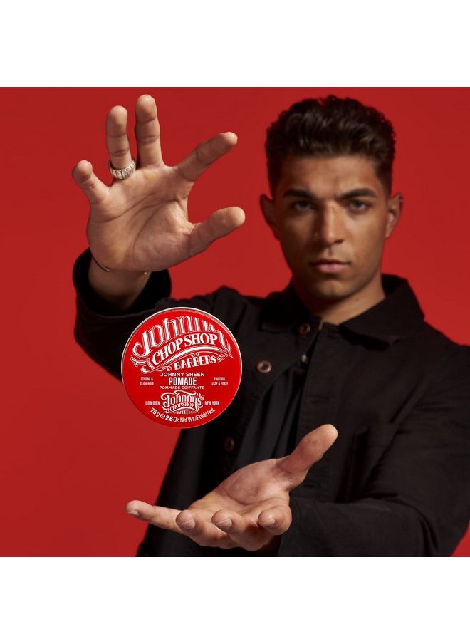 JOHNNY'S CHOP SHOP Original Sheen Men's Hair Pomade Strong & Slick Hold, Moisturizing Oil Blend, Long Lasting High Shine Barber Recommended 2.64 oz