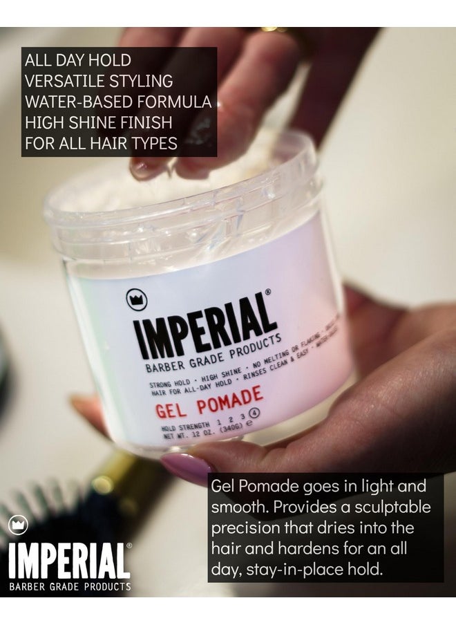 Imperial Barber Grade Gel Pomade - All Day Strong Hold, No Flaking, Water Based, Reactivatable - Natural Men's Hair Styling Product 12oz