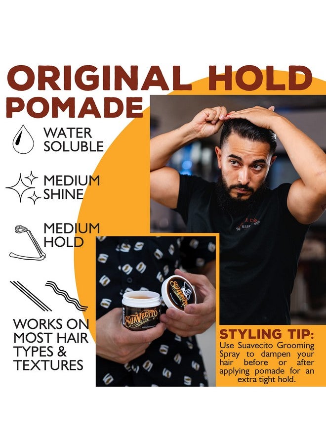 Suavecito Pomade Original Hold 4 oz, 3 Pack - Medium Hold Hair Pomade For Men - Medium Shine Water Based Wax Like Flake Free Hair Gel - Easy To Wash Out - All Day Hold For All Hairstyles