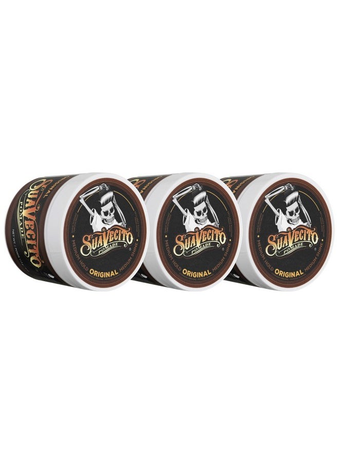 Suavecito Pomade Original Hold 4 oz, 3 Pack - Medium Hold Hair Pomade For Men - Medium Shine Water Based Wax Like Flake Free Hair Gel - Easy To Wash Out - All Day Hold For All Hairstyles