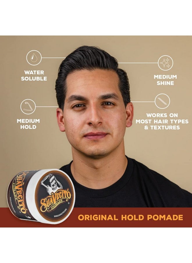 Suavecito Pomade Original Hold 4 oz, 3 Pack - Medium Hold Hair Pomade For Men - Medium Shine Water Based Wax Like Flake Free Hair Gel - Easy To Wash Out - All Day Hold For All Hairstyles