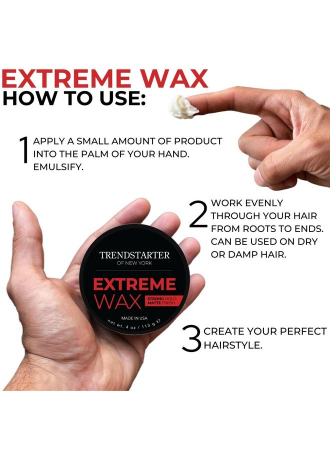 TRENDSTARTER Hair Wax - Extreme, 4oz - Matte Finish - Premium Water Based Flake-Free Hair Styling Pomade for All Hair Types - All-Day Strong Hold