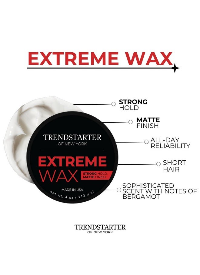 TRENDSTARTER Hair Wax - Extreme, 4oz - Matte Finish - Premium Water Based Flake-Free Hair Styling Pomade for All Hair Types - All-Day Strong Hold
