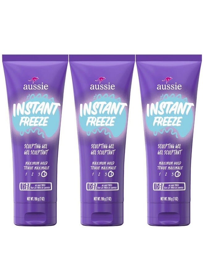 Aussie Instant Freeze Sculpting Hair Gel, Maximum Hold, No Flaking, Long-Lasting, with Jojoba Oil, Sea Kelp, Australian Aloe, Frizz Control, Citrus Floral Scent, 7 Fl Oz Triple Pack