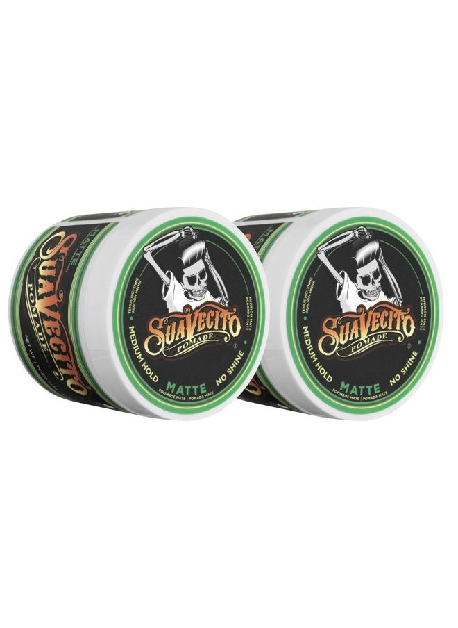 Suavecito Pomade Matte (No Shine) Formula 4 oz, 2 Pack - Medium Hold Hair Pomade For Men - Matte Hair Paste For Natural Texture Hairstyles