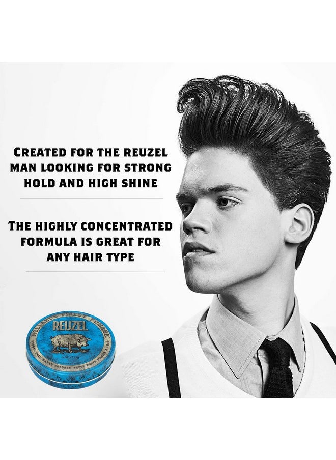 REUZEL Blue Pomade, Strong Hold, Water Soluble, Vanilla Wood, 4 Oz