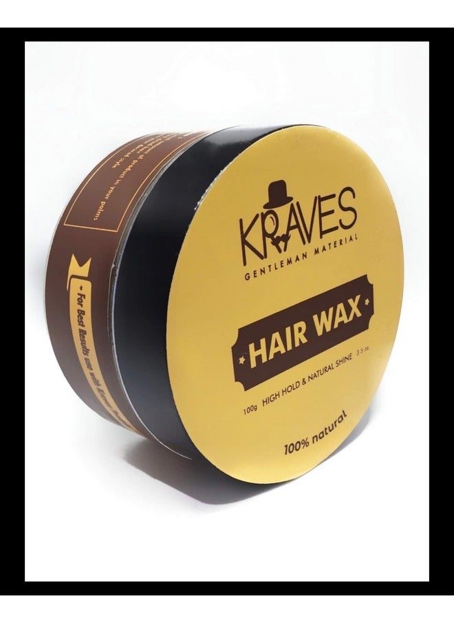 KRAVES Hair wax 100% Natural Hair Wax for men with High Hold and Natural Shine (hair wax 100 Grams)