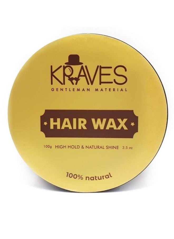 KRAVES Hair wax 100% Natural Hair Wax for men with High Hold and Natural Shine (hair wax 100 Grams)