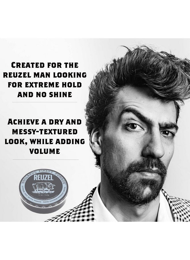 REUZEL Extreme Hold Matte Pomade, Strongest All Day Hold, Water Soluble Styling, No Shine & Flake Free, Easy To Wash Out, For and Hairstyles, 4 oz