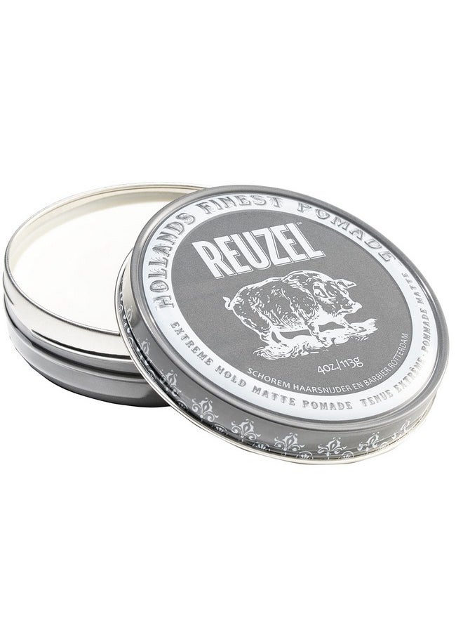 REUZEL Extreme Hold Matte Pomade, Strongest All Day Hold, Water Soluble Styling, No Shine & Flake Free, Easy To Wash Out, For and Hairstyles, 4 oz