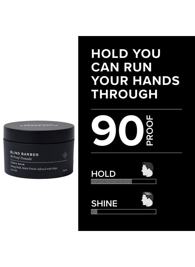 Blind Barber 90 Proof Hair Pomade for Men - Strong Hold, Natural Finish - Water-Based Pomade for Men with Hops & Tonka Bean - Free of Greasy Oils, Easy to Use Matte Pomade - (2.5 Oz)