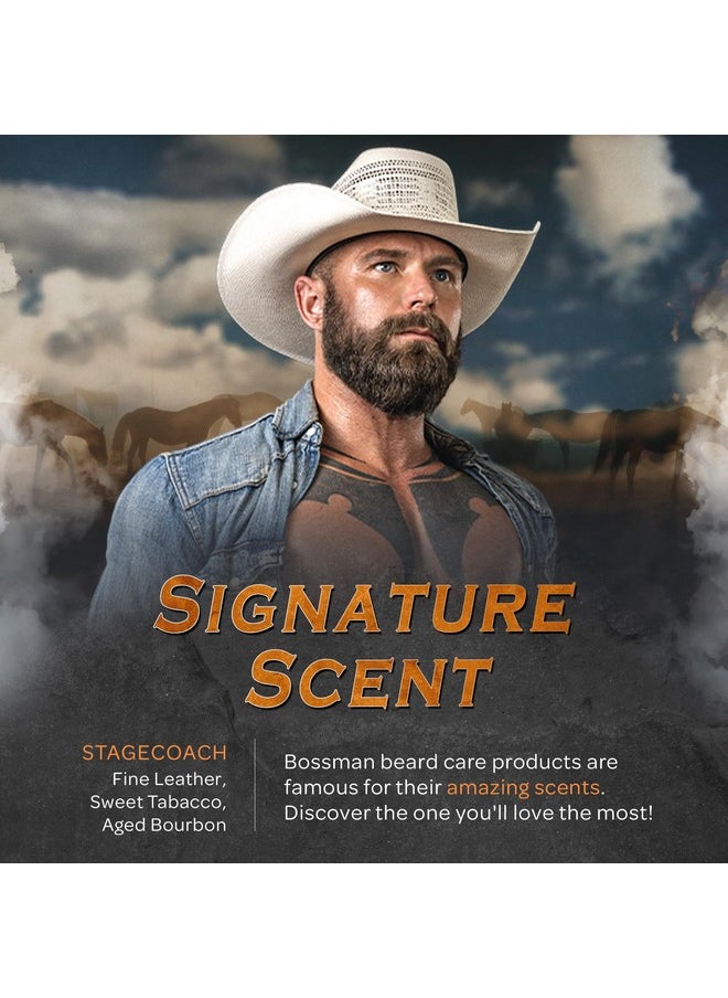 Bossman Hair & Beard Pomade - All Day Hold, Control and Moisturizing Hair, Beard and Moustache Styling Product - Natural Strong Hold Pomade - Made in USA (Stagecoach Scent)