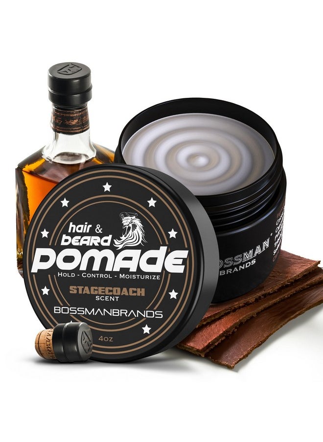 Bossman Hair & Beard Pomade - All Day Hold, Control and Moisturizing Hair, Beard and Moustache Styling Product - Natural Strong Hold Pomade - Made in USA (Stagecoach Scent)
